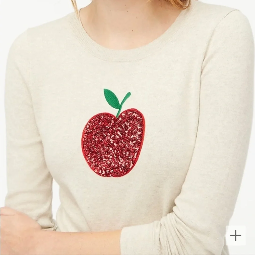 J. Crew Red Sequin Apple Teddie Crew Neck Sweater